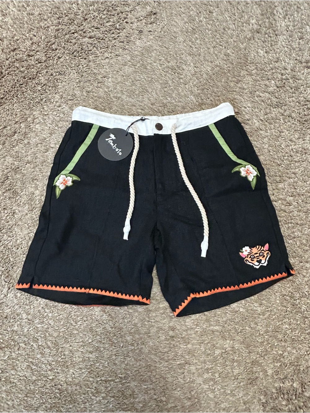 Tombolo Princeton Tigers Black Embroidered Linen Shorts - Size XS - NWT
